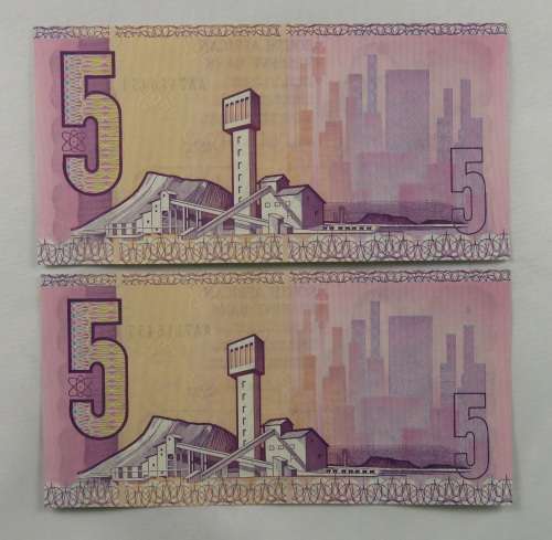 South Africa G. de Kock R5 AA 1989 Series 2 Consecutive Numbers UNC
