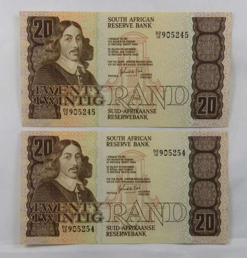 South Africa G. de Kock R20 1981 D1 UNC X 2 Closely Numbered Notes (bid per note)