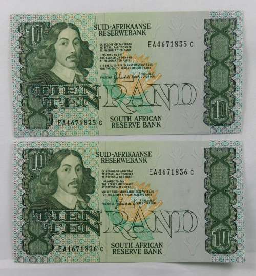South Africa G. de Kock  R10 1985 2 Consecutive Numbers AUNC