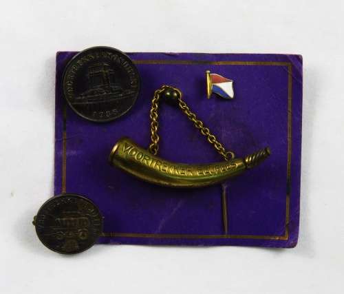 Voortrekker Eeufees 1938 Powder Horn Brooch, Silver Badges & Pin