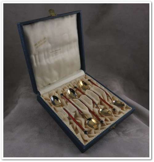 David Andersen - Silver Enameled Set of 6 Demitasse Spoons (for 78rpm)
