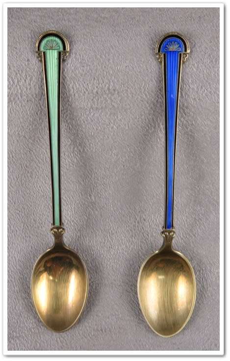 David Andersen - Silver Enameled Set of 6 Demitasse Spoons (3 x Blue & 3 x Green) (for 78rpm)