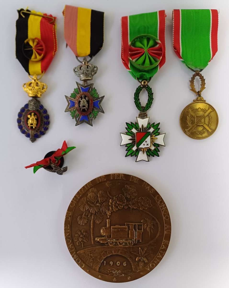 Begium Congo Katanga Medal Group with Railway Medallion and Badge awarded to Jacques Jules Andries