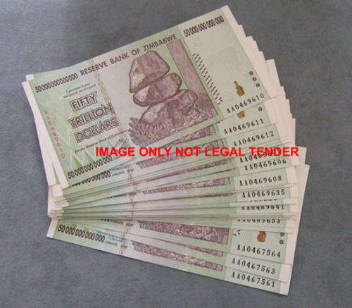 Zimbabwe 50 Trillion Dollars AA Series