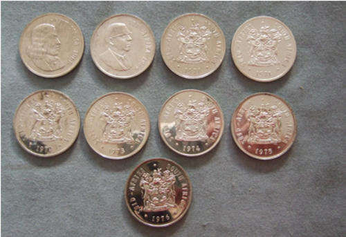 South Africa 1968-1976 Proof R1 Coins (9 Coins)