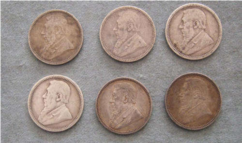 ZAR Kruger Complete Set of Sixpence 1892,3,4,5,6 & 7