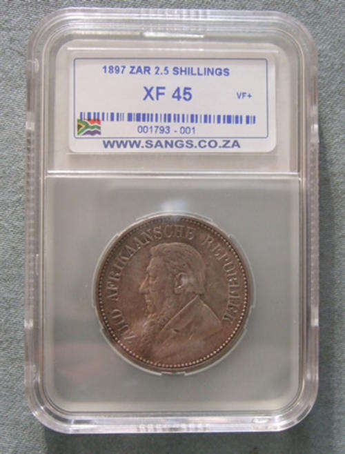ZAR Kruger 2 1/2 Shillings 1897 XF45 SANGS