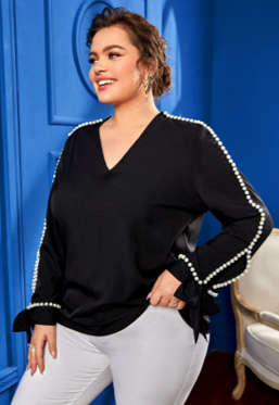 Mulvari Plus Pearls Beaded Knot Detail Top