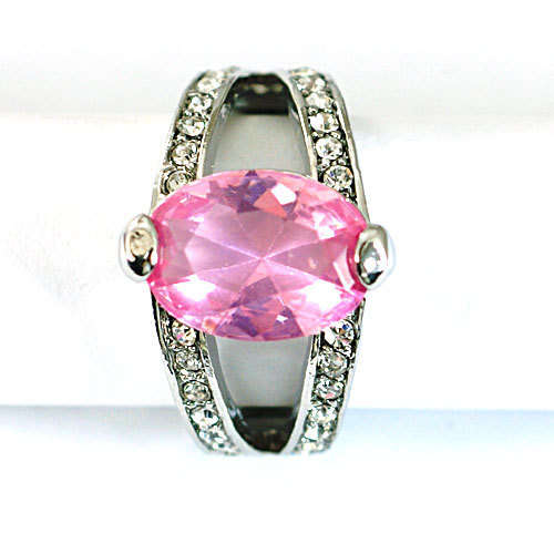 Size 6.5 18K White GP Lady's Wedding Pink Gems Diamante Zircon CZ Ring
