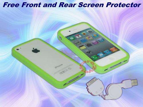 3 in 1 Green Bumper Case, USB, Screen for iPhone 4