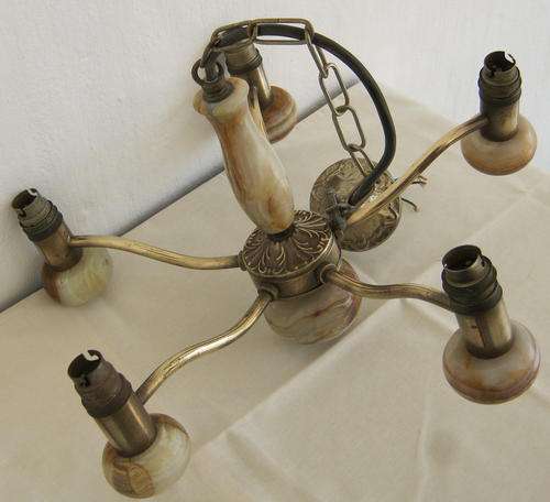 HEAVY BRASS AND MARBLE CHANDELIER