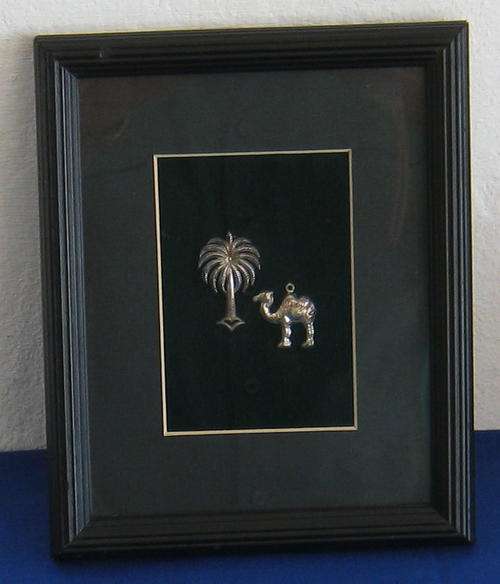 SILVER CAMEL & PALM TREE FRAMED PICTURE - MADE IN SAUDI ARABIA