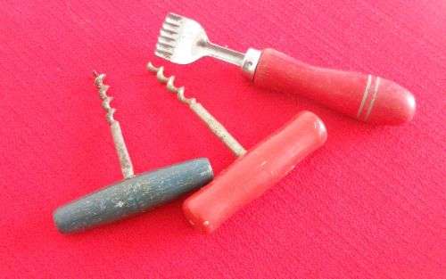 WOODEN HANDLED CORK SCREWS & BUTTER SHAPER