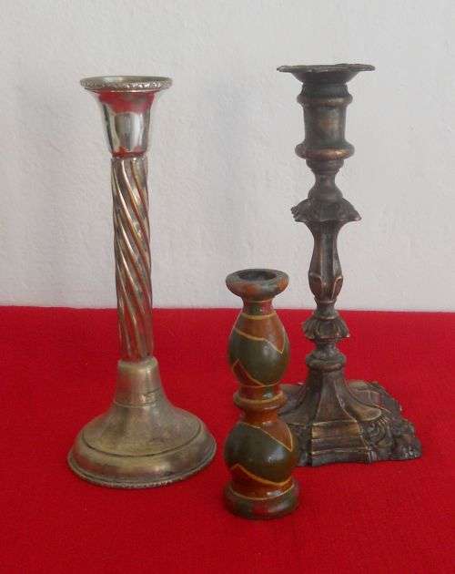 3 RUSTIC / BOHEMIAN STYLE CANDLESTICKS