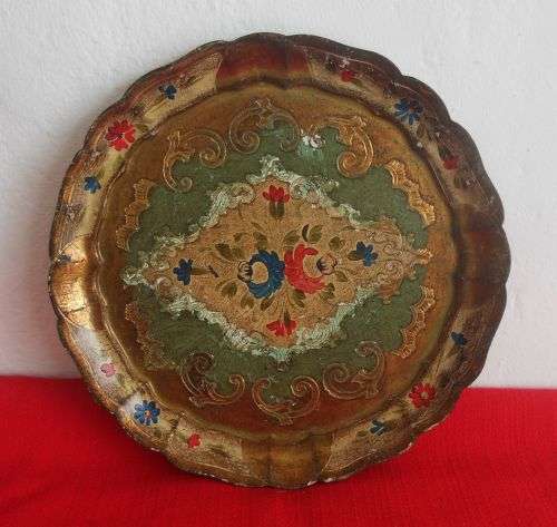 DECORATIVE FOLK ART  WOODEN TRAY made Italy - Boho Style