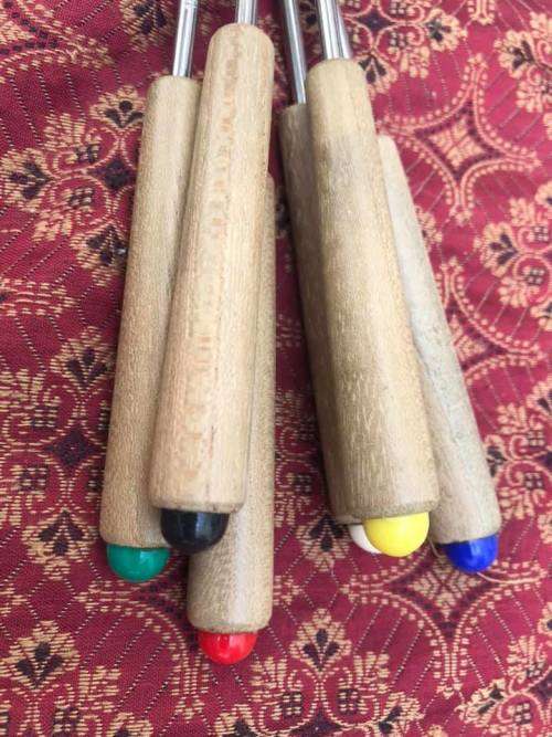 FONDUE FORKS STAINLESS STEEL WITH WOODEN HANDLES