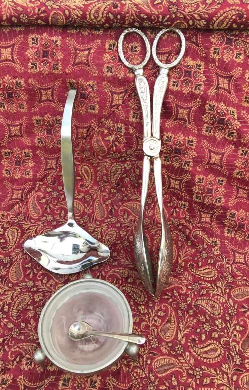 EETRITE STAINLESS STEEL SAUCE SPOON. TONGS and SALT