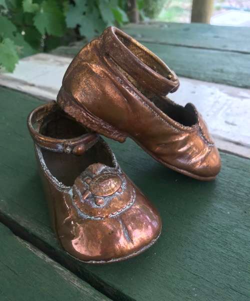 VINTAGE BRONZED LITTLE GIRLS SHOES