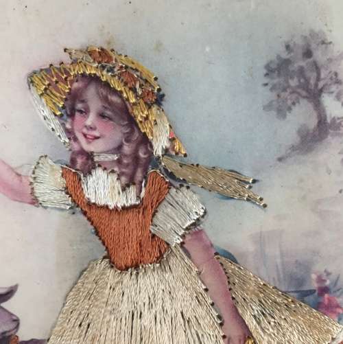 VINTAGE FRAMED EMBROIDERED `MARY HAD A LITTLE LAMB`