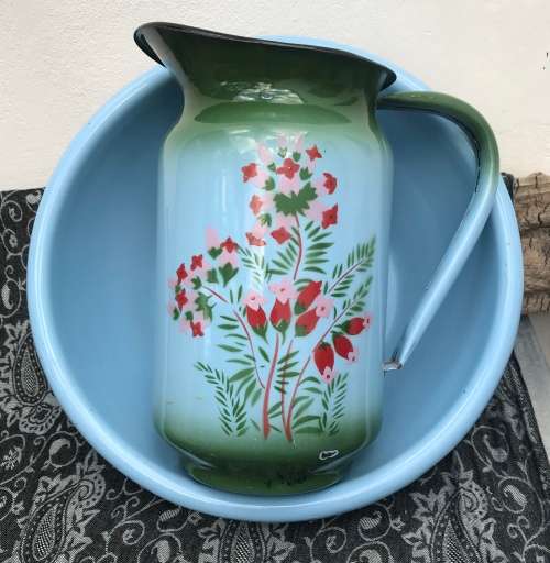 VINTAGE ENAMEL JUG and BASIN made in CZECHOSLAVAKIA