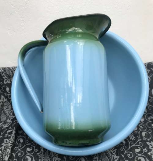 VINTAGE ENAMEL JUG and BASIN made in CZECHOSLAVAKIA