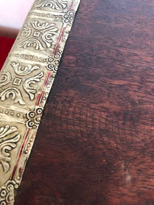 WOODEN BOX WITH PATTERNED TIN TRIM