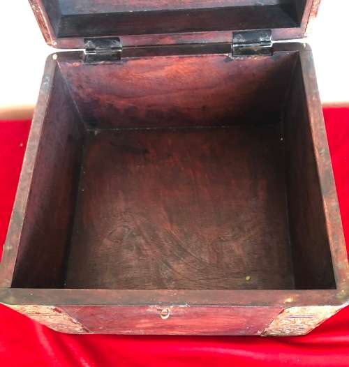 WOODEN BOX WITH PATTERNED TIN TRIM