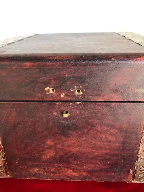 WOODEN BOX WITH PATTERNED TIN TRIM