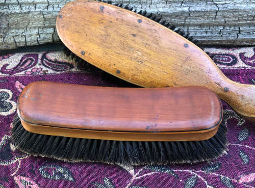 WOODEN WITH INLAY HANDLE CLOTHES BRUSH and PURE BRISTLE BRUSH