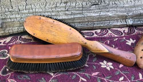 WOODEN WITH INLAY HANDLE CLOTHES BRUSH and PURE BRISTLE BRUSH