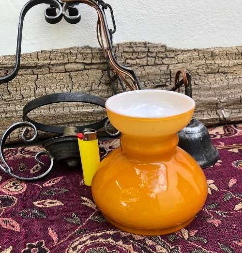 WROUGHT IRON WITH GLASS SHADE HANGING LIGHT