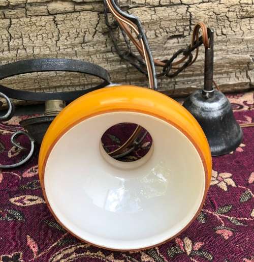 WROUGHT IRON WITH GLASS SHADE HANGING LIGHT