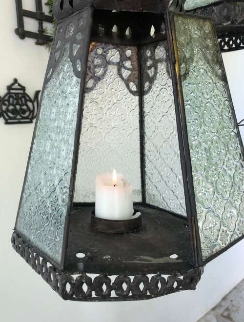 LARGE METAL and GLASS CANDLE LANTERNS
