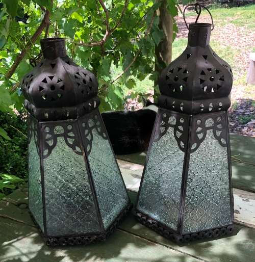 LARGE METAL and GLASS CANDLE LANTERNS