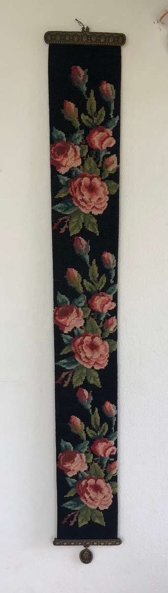 VICTORIAN NEEDLEPOINT BELL PULL WITH BRASS HANGERS