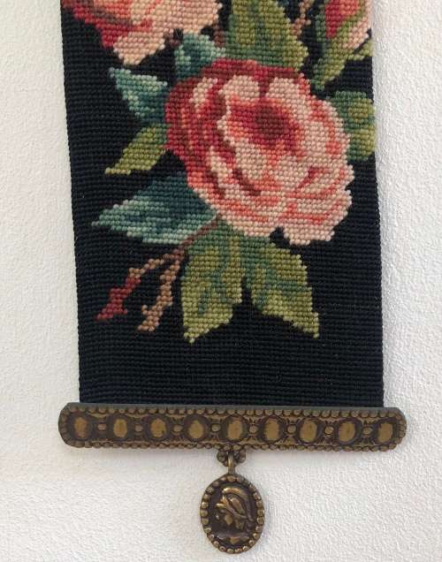 VICTORIAN NEEDLEPOINT BELL PULL WITH BRASS HANGERS