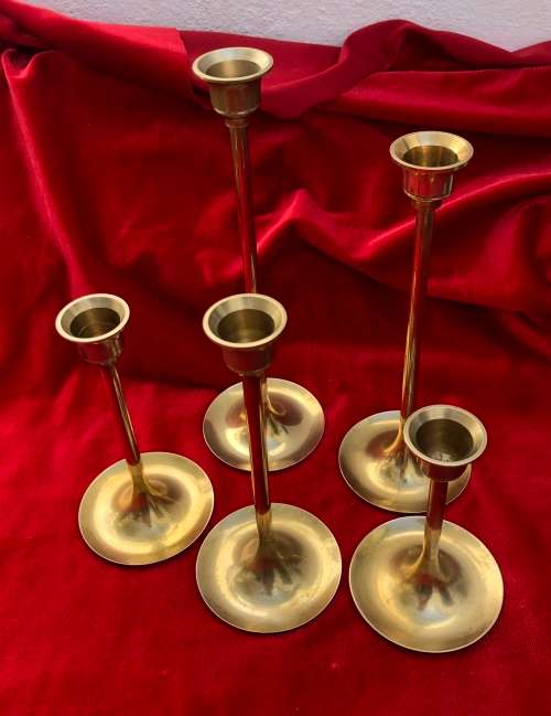 BRASS CANDLESTICK SET - Taper candle holders in 5 heights