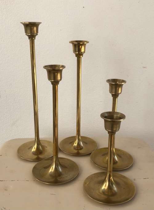 BRASS CANDLESTICK SET - Taper candle holders in 5 heights