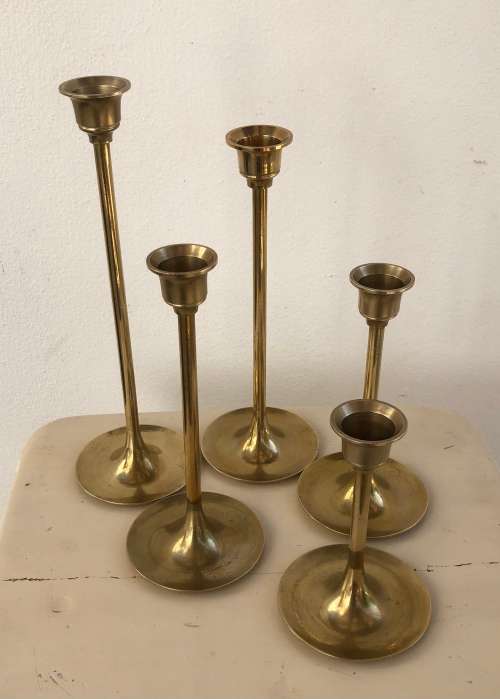 BRASS CANDLESTICK SET - Taper candle holders in 5 heights