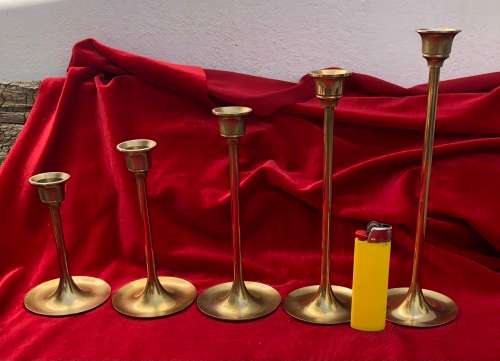 BRASS CANDLESTICK SET - Taper candle holders in 5 heights