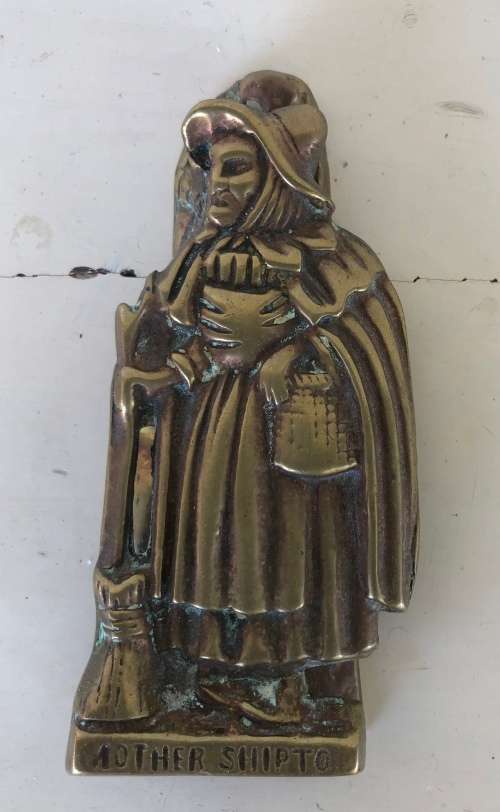 VINTAGE BRASS DOOR KNOCKER `Mother Shipton` English prophetess