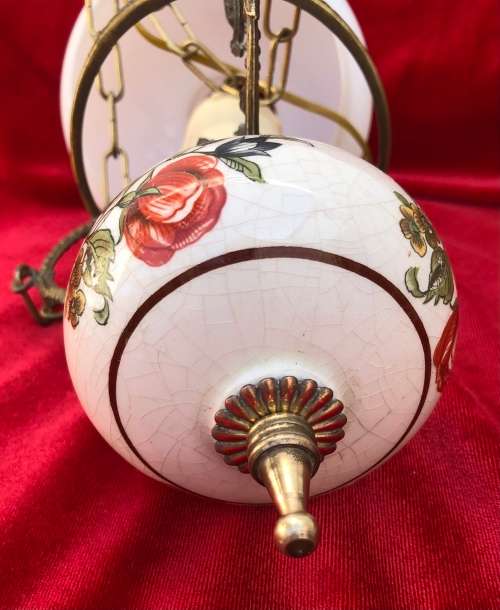 HANGING SCONCE CHANDELIER - brass with porcelain body and glass shade