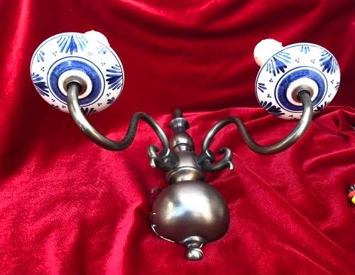 BRONZE METAL SCONCE / WALL LIGHT WITH PORCELAIN CUPS