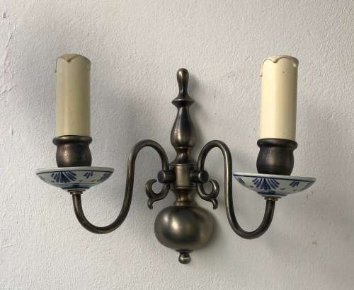BRONZE METAL SCONCE / WALL LIGHT WITH PORCELAIN CUPS