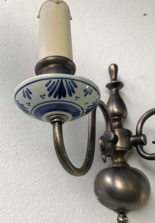 BRONZE METAL SCONCE / WALL LIGHT WITH PORCELAIN CUPS