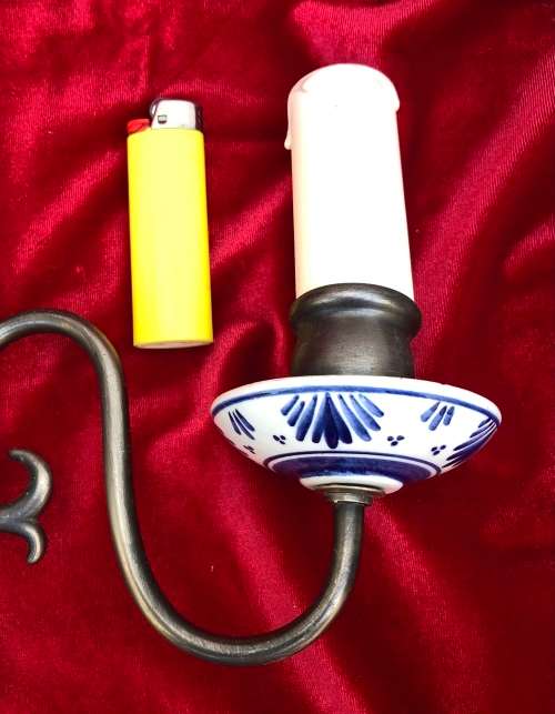 BRONZE METAL SCONCE / WALL LIGHT WITH PORCELAIN CUPS