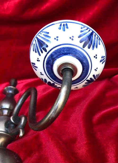 BRONZE METAL SCONCE / WALL LIGHT WITH PORCELAIN CUPS