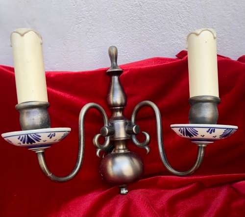 BRONZE METAL SCONCE / WALL LIGHT WITH PORCELAIN CUPS