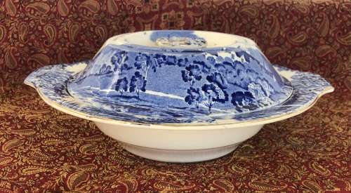 BURLEIGH WARE LIDDED SERVING DISH - Blue & white Balmoral Castle