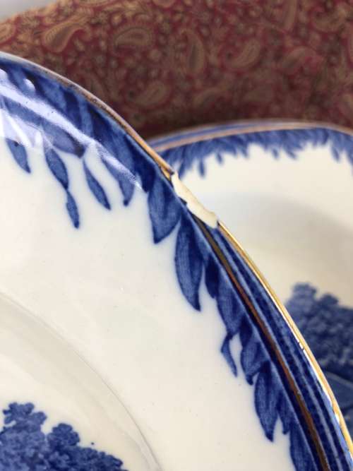 BLUE & WHITE BURLEIGH WARE LARGE BOWLS  - Cocking on Force